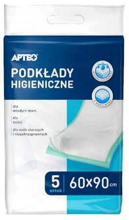 PODKŁADY HIGIENICZNE NA ŁÓŻKO  APTEO 90X60 5 sztuk