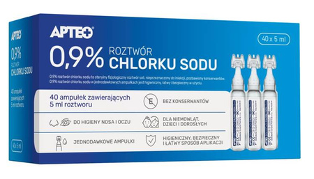 SÓL FIZJOLOGICZNA 0,9% NaCl 40 ampułek po 5ml