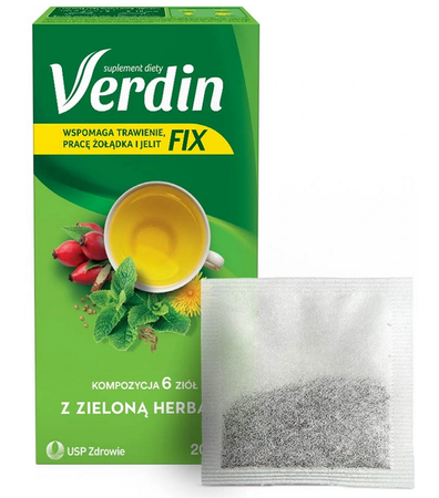 VERDIN FIX HERBATKA TRAWIENIE Z ZIELONĄ HERBATĄ
