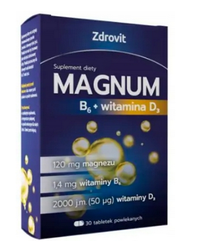 ZDROVIT MAGNUM B6 + witamina D3 magnez 30 tab.